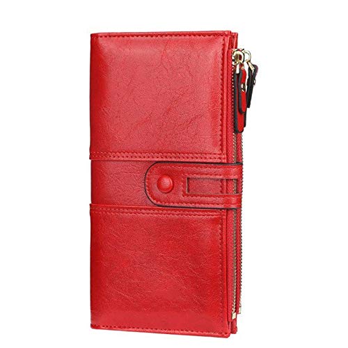 SUICRA Damen Geldbörse Fashion Lange Leder Top Qualität Kartenhalter Klassische weibliche Handtasche Zipper Wallet (Color : Red) von SUICRA