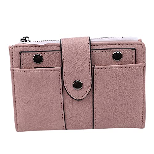 SUICRA Damen Geldbörse Frauen Brieftasche Einfache Retro Nieten Kurze Brieftasche Münze Geldbörse Karteninhaber Handtasche for Mädchen Geldbörse Kleine Brieftasche Damen (Color : Pink) von SUICRA