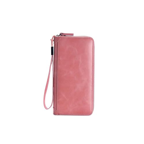 SUICRA Damen Geldbörse Frauen Brieftasche Leder Designer Brieftasche Damen Reißverschluss Lange Brieftasche Handgelenk Geld Tasche Kartenhalter Frauen Telefon Brieftasche (Color : Pink) von SUICRA