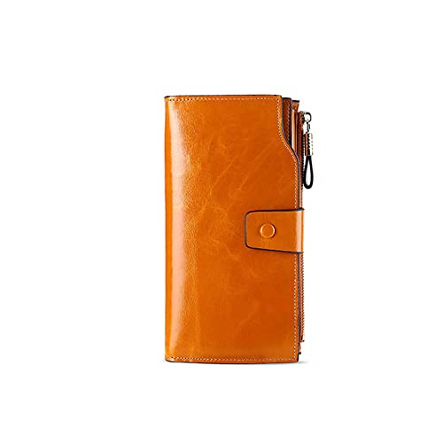 SUICRA Damen Geldbörse Frauen Clutch Brieftasche Echtes Leder Weibliche Lange Brieftaschen Frauen Reißverschluss Geldbörse Damen Kartenhalter Geld Tasche Geldbörsen für Telefonbeutel (Color : Orange von SUICRA