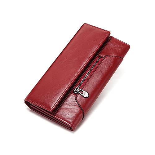 SUICRA Damen Geldbörse Frauen Clutch Brieftasche Viele Abteilungen Leder weibliche Reißverschluss Designer Geldbörse Damen Kartenhalter mit Telefontasche (Color : Red) von SUICRA