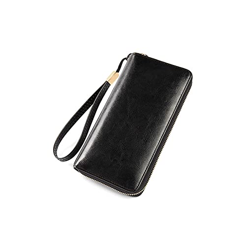 SUICRA Damen Geldbörse Frauen Echtes Leder Brieftaschen Weibliche Clutch Reißverschluss Münze Geldbörse Karteninhaber Zertifikat Damen Armband Handtasche (Color : Black) von SUICRA