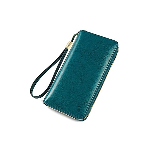 SUICRA Damen Geldbörse Frauen Echtes Leder Brieftaschen Weibliche Clutch Reißverschluss Münze Geldbörse Karteninhaber Zertifikat Damen Armband Handtasche (Color : Blue) von SUICRA