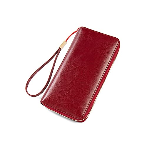 SUICRA Damen Geldbörse Frauen Echtes Leder Brieftaschen Weibliche Clutch Reißverschluss Münze Geldbörse Karteninhaber Zertifikat Damen Armband Handtasche (Color : Red) von SUICRA