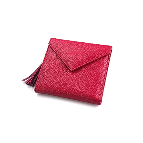 SUICRA Damen Geldbörse Frauen Echtes Leder Geldbörse und Geldbörse Quaste Weibliche Kartenhalter Kleine Damen Zip Münze Geldbörsen Mini Geld Taschen (Color : Red) von SUICRA