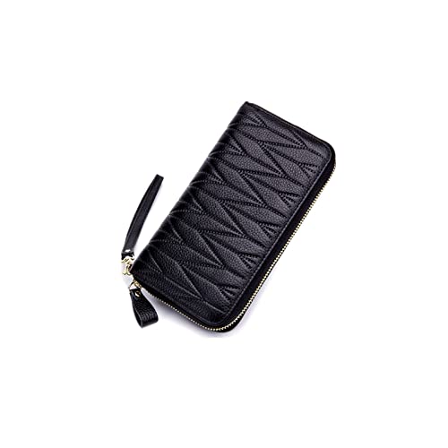 SUICRA Damen Geldbörse Frauen Geldbörsen Echtes Leder Brieftasche Weibliche Geldbörse Münzbeutel Karteninhaber Damen Lange Brieftasche Fashion Womens Haspe Brieftaschen (Color : Black) von SUICRA