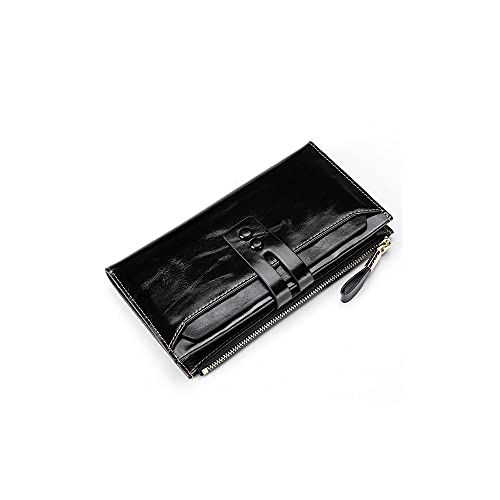 SUICRA Damen Geldbörse Frauen Geldbörsen Echtes Leder Weibliche Brieftaschen mit Telefontasche Damen Geldbörse Haspe Frauen Geldbörse Brieftasche Kupplung (Color : Black) von SUICRA