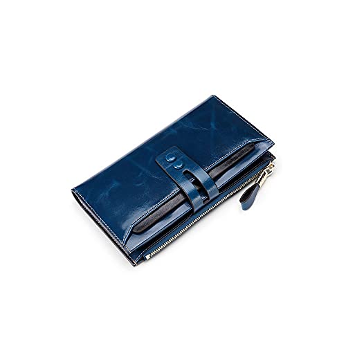 SUICRA Damen Geldbörse Frauen Geldbörsen Echtes Leder Weibliche Brieftaschen mit Telefontasche Damen Geldbörse Haspe Frauen Geldbörse Brieftasche Kupplung (Color : Blue) von SUICRA