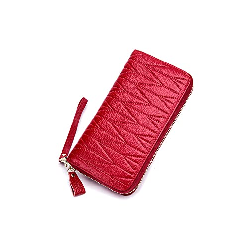 SUICRA Damen Geldbörse Frauen Geldbörsen Große Kapazität Armband Lange Kupplung Brieftasche Echtes Leder Damen Kartenhalter Geldbörsen Telefon Tasche Tasche (Color : Red) von SUICRA