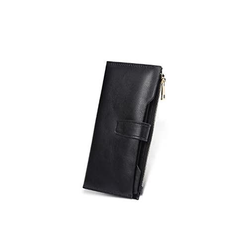 SUICRA Damen Geldbörse Frauen Geldbörsen Langer Reißverschluss Echtes Leder Damen Clutch Taschen mit Mobiltelefonhalter Kartenhalter Brieftasche (Color : Black) von SUICRA