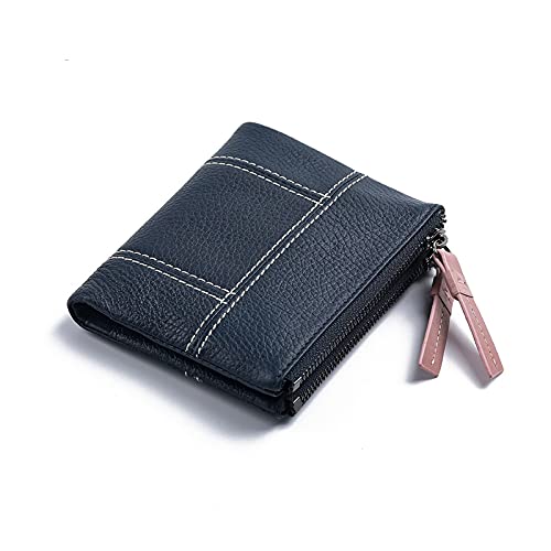 SUICRA Damen Geldbörse Frauen Geldbörsen Weibliche Kurzkarte Brieftasche Reißverschluss Echtes Leder Damen Geldbörsen und Geldbörsen Geld Geldbörse (Color : Blue) von SUICRA