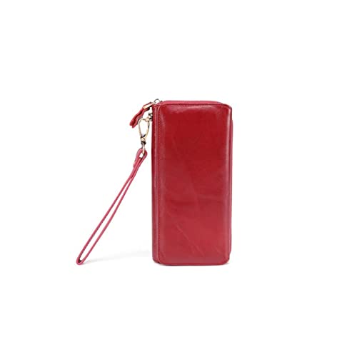 SUICRA Damen Geldbörse Frauen Geldbörsen Zwei Falten Echtes Leder Brieftasche Reißverschluss Kupplung Handtasche Handtaschen (Color : Red) von SUICRA