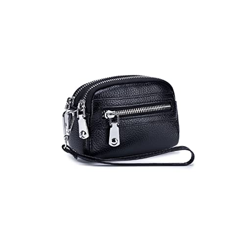 SUICRA Damen Geldbörse Frauen Handtasche Echtes Leder Kredit Multi-Kartenhalter Doppel Reißverschluss Münze Geldbörse Lippenstift Kupplung Geld Tasche (Color : Black) von SUICRA