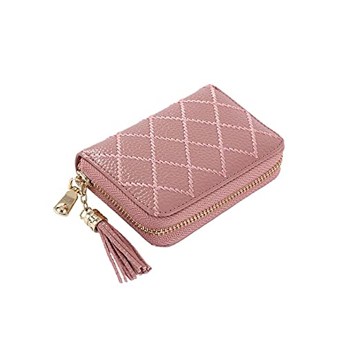 SUICRA Damen Geldbörse Frauen Kreditkartenhalter Echtes Leder Kissen Quaste Damen Karten Fall Brieftasche Klein (Color : Pink) von SUICRA