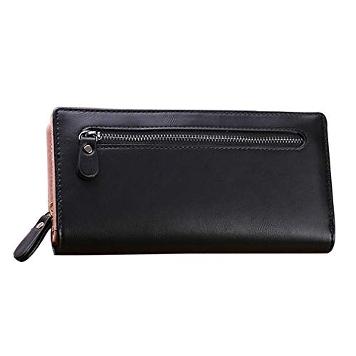 SUICRA Damen Geldbörse Frauen-Mappe Leder Classic Solid Color Fashion Reißverschluss Geldbeutel beiläufige Clutch (Color : Black) von SUICRA