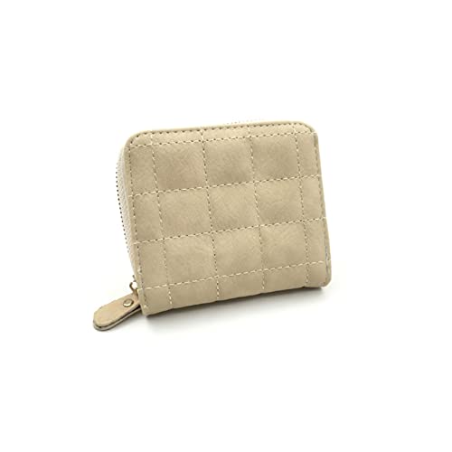 SUICRA Damen Geldbörse Frauen-Mini-Geldbörsen Pu. Leder-Plaid-Geldbörsen Nubuk-Kartenhalter Brieftasche Mode Frau Kleiner Reißverschluss mit Münzbörse (Color : Beige) von SUICRA