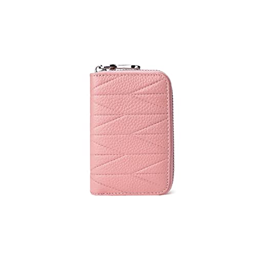 SUICRA Damen Geldbörse Frauenkartenhalter Echtes Leder Doppelreißverschluss ICH WÜRDE Kreditkartenhalter Münze Geldbörse Geld Taschentasche Weibliche Rindsleder Geldbörse (Color : Pink) von SUICRA