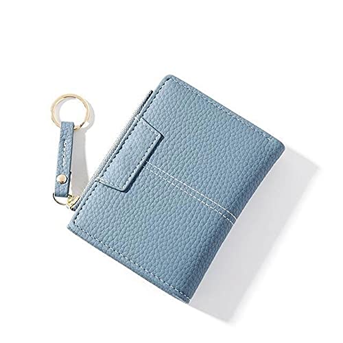 SUICRA Damen Geldbörse Gelbe Frauen Brieftasche weich PU. Leder Weibliche Geldbörse Mini Haspe Kartenhalter Münze Kurze Brieftaschen Slim Kleine Geldbörse Reißverschluss Keychain (Color : Blue) von SUICRA