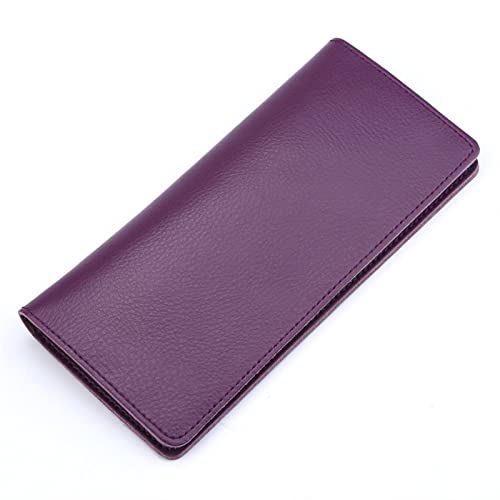 SUICRA Damen Geldbörse Genuine Leather Men Long Wallet Women Long Purse Male Slim Money Bag Female Credit Card Holder Thin Two Fold Clutch for Ladies (Color : Purple) von SUICRA