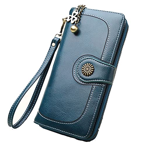 SUICRA Damen Geldbörse Große Frauen Brieftaschen Aushöhlen Langer Brieftasche Mode Top Qualität Pu. Lederkartenhalter Brieftasche for Frauen (Color : Blue) von SUICRA