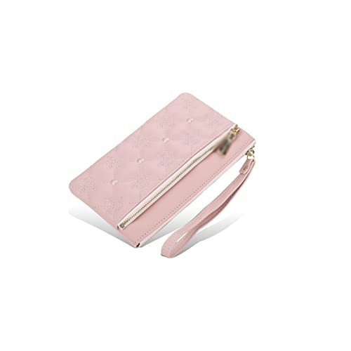 SUICRA Damen Geldbörse Große Kapazität Frauenbranche Pu. Leder Lange Brieftasche bestickter Reißverschluss Kupplung Mode Geometrische Damen Münze Geldbörse (Color : Pink) von SUICRA