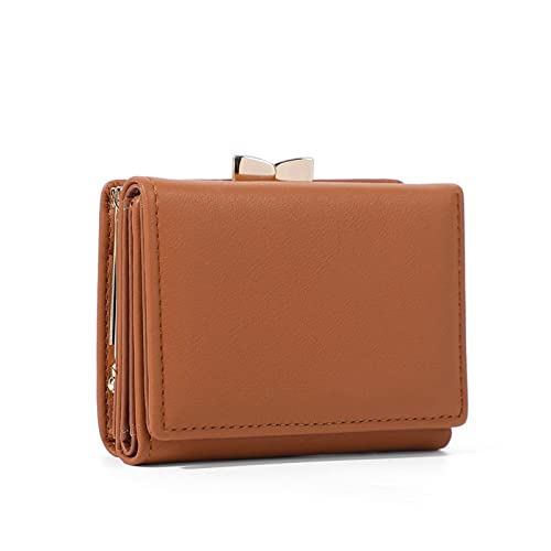 SUICRA Damen Geldbörse Kleine Clips Kupplung Kurze Brieftasche for Frauen Pu. Leder Münze Geldbörse Mini Kartenhalter Damen Brieftasche Weibliche Haspe Clutch (Color : Bruin) von SUICRA