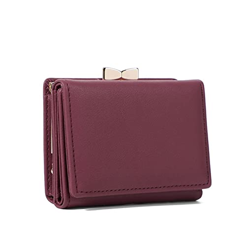 SUICRA Damen Geldbörse Kleine Clips Kupplung Kurze Brieftasche for Frauen Pu. Leder Münze Geldbörse Mini Kartenhalter Damen Brieftasche Weibliche Haspe Clutch (Color : Maroon) von SUICRA