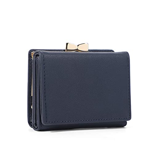 SUICRA Damen Geldbörse Kleine Clips Kupplung Kurze Brieftasche for Frauen Pu. Leder Münze Geldbörse Mini Kartenhalter Damen Brieftasche Weibliche Haspe Clutch (Color : Navy) von SUICRA