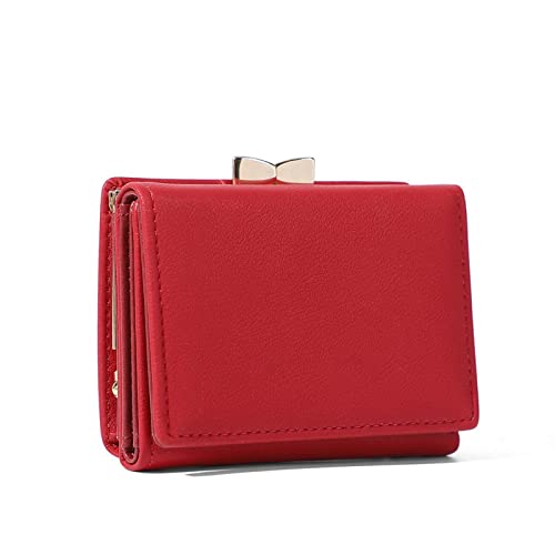 SUICRA Damen Geldbörse Kleine Clips Kupplung Kurze Brieftasche for Frauen Pu. Leder Münze Geldbörse Mini Kartenhalter Damen Brieftasche Weibliche Haspe Clutch (Color : Red) von SUICRA