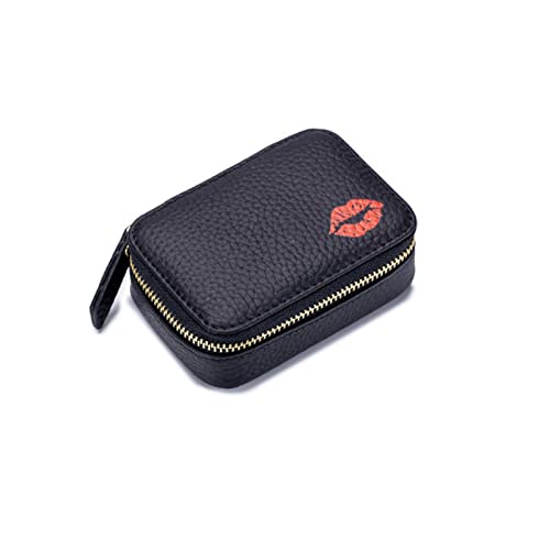 SUICRA Damen Geldbörse Kuhleder Lippenstift Tasche Frauen Kosmetische Aufbewahrungstasche Weibliche Reise Tragbare Schönheit Makeup-Tasche mit Spiegel (Color : Black) von SUICRA