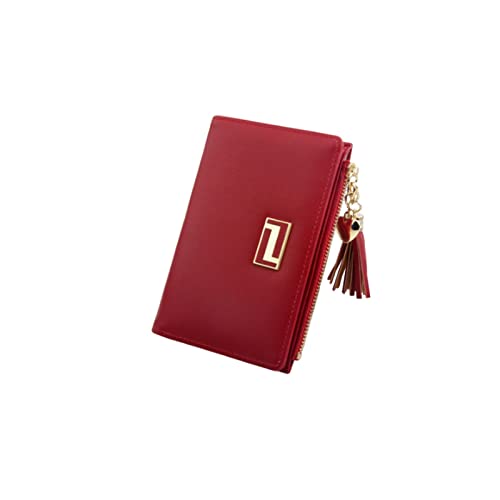 SUICRA Damen Geldbörse Kurzfrauen Brieftaschen Reißverschluss Quaste Brieftasche Weiche Leder Damen Kartenhalter Slim Handtasche Weibliche Brieftasche Klein (Color : Red) von SUICRA