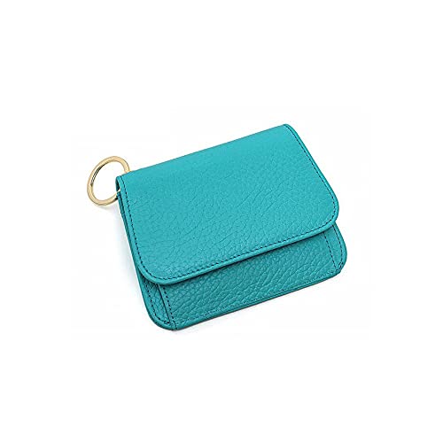 SUICRA Damen Geldbörse Kurzleder Frauen Brieftasche, kompakt, tragbar, mit Metallring, aus echtem Leder (Color : Blue) von SUICRA