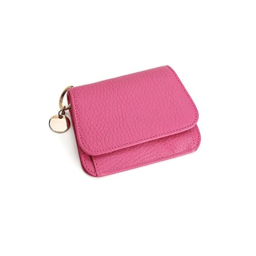 SUICRA Damen Geldbörse Kurzleder Frauen Brieftasche, kompakt, tragbar, mit Metallring, aus echtem Leder (Color : Pink) von SUICRA