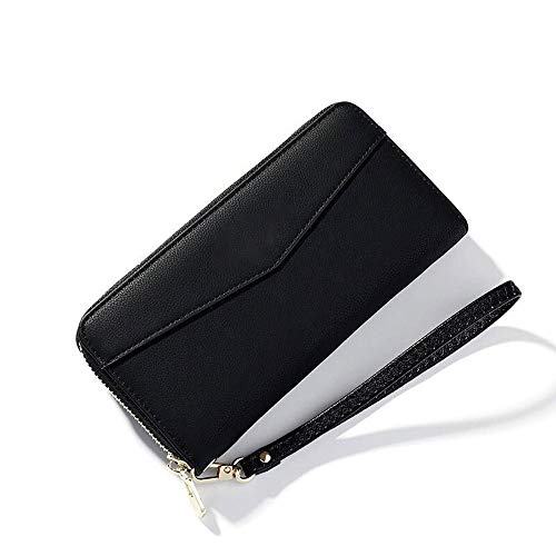 SUICRA Damen Geldbörse Lange Damen Brieftasche Reißverschluss Telefon Brieftasche Große Kapazität Dame Handtasche Karten Münze Geldbörse (Color : Black) von SUICRA