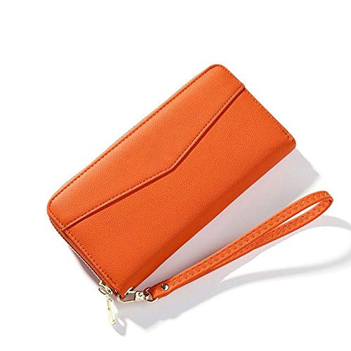 SUICRA Damen Geldbörse Lange Damen Brieftasche Reißverschluss Telefon Brieftasche Große Kapazität Dame Handtasche Karten Münze Geldbörse (Color : Orange) von SUICRA