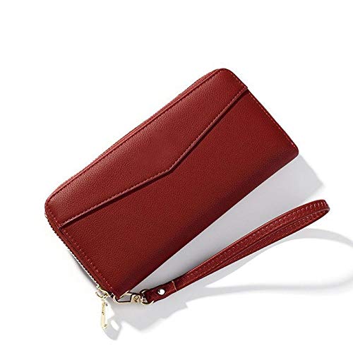 SUICRA Damen Geldbörse Lange Damen Brieftasche Reißverschluss Telefon Brieftasche Große Kapazität Dame Handtasche Karten Münze Geldbörse (Color : Red) von SUICRA