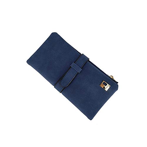 SUICRA Damen Geldbörse Lange zweifache Frauen Brieftasche Kordelzug Nubuck Leder Wildleder Brieftasche Damenkupplung (Color : Blue) von SUICRA