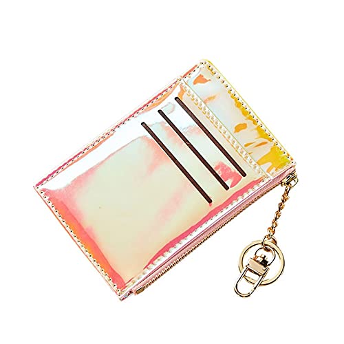 SUICRA Damen Geldbörse Lanyard Laser holographische Brieftasche Damen Mini Wallet Clutch Damen Zipper Münze Geldbörse Kartenkasse (Color : Pink) von SUICRA