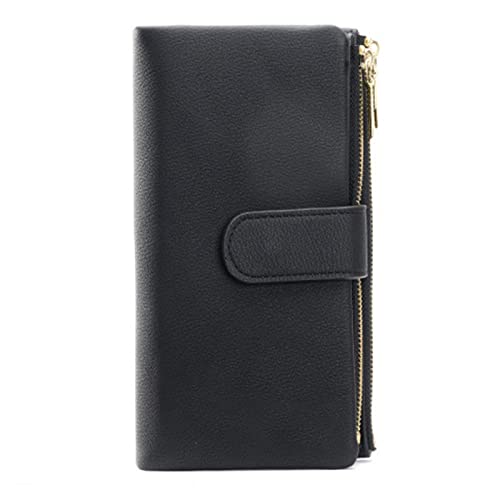 SUICRA Damen Geldbörse Large Capacity Trifold Women's Wallets Two Zipper Coin Phone Pocket Long Wallet Female Pu Leather Women Clutch Purse Card Holder (Color : Black) von SUICRA