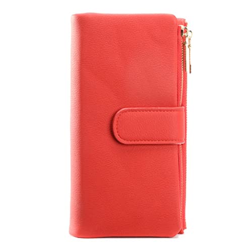 SUICRA Damen Geldbörse Large Capacity Trifold Women's Wallets Two Zipper Coin Phone Pocket Long Wallet Female Pu Leather Women Clutch Purse Card Holder (Color : Red) von SUICRA