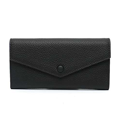 SUICRA Damen Geldbörse Leather Women Long Wallets Design Functional Card Holder Clutches Zipper Phone Coin Pocket Cowhide Female Purse (Color : Black) von SUICRA