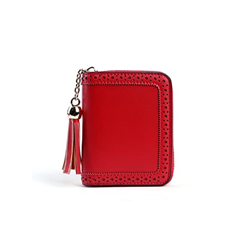 SUICRA Damen Geldbörse Leder Brieftasche Frauen Quaste Brieftasche Für Kreditkarten Reißverschluss Kartenhalter Hohl Bequeme Mini Kurzwalls (Color : Red) von SUICRA