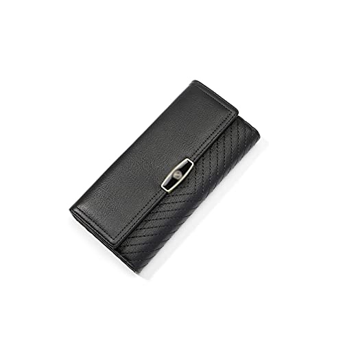 SUICRA Damen Geldbörse Leder Brieftaschen für Frauen Taschen Thread Lange Große Kapazität Clutch Geldbörsen Kartenhalter Multifunktions Dame Geldbörse (Color : Black) von SUICRA