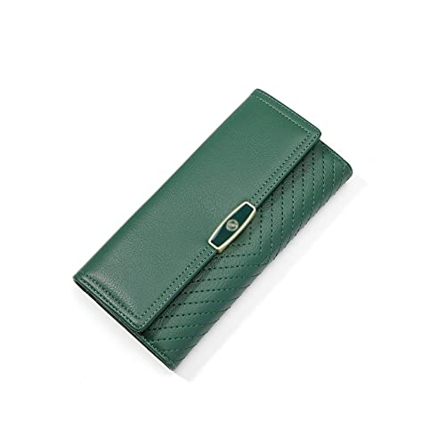 SUICRA Damen Geldbörse Leder Brieftaschen für Frauen Taschen Thread Lange Große Kapazität Clutch Geldbörsen Kartenhalter Multifunktions Dame Geldbörse (Color : Green) von SUICRA