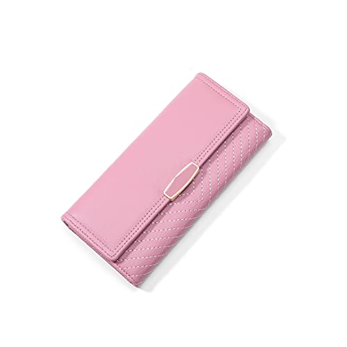 SUICRA Damen Geldbörse Leder Brieftaschen für Frauen Taschen Thread Lange Große Kapazität Clutch Geldbörsen Kartenhalter Multifunktions Dame Geldbörse (Color : Pink) von SUICRA