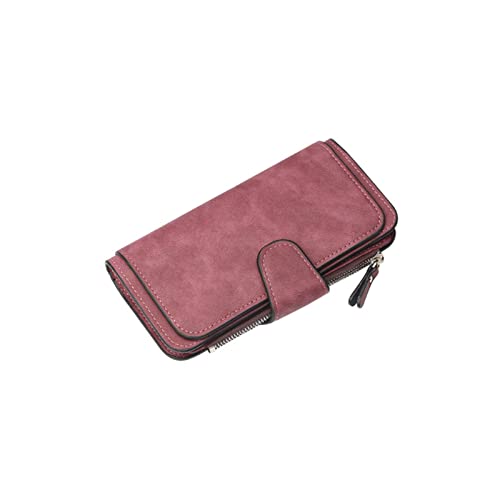 SUICRA Damen Geldbörse Leder Brieftaschen für Frauen mattiert Zweifarbige Gewebe Lange Brieftasche Lässige Schnalle Münze Geldbörse Multi-Card-Position Kupplung (Color : Red 1) von SUICRA