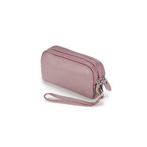 SUICRA Damen Geldbörse Leder DREI Reißverschluss Futter Frauen Kupplung Brieftasche Große Kapazität Weibliche Geldbörse mit Handseil (Color : Pink) von SUICRA