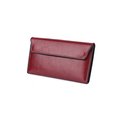 SUICRA Damen Geldbörse Leder Frauen Brieftasche und Geldbörse Lange Geldbörse Reißverschluss Weibliche/männliche Geldbörsen Geld Tasche Karte Geldbörse (Color : Red) von SUICRA