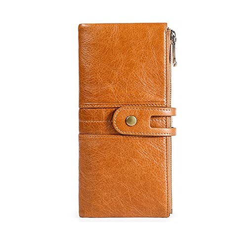 SUICRA Damen Geldbörse Leder Frauen Geldbörsen Tasche Weibliche Vintage Lange Kupplung Telefon Brieftasche Damen Große Geld Handgelenk Geldbörse (Color : Bruin) von SUICRA