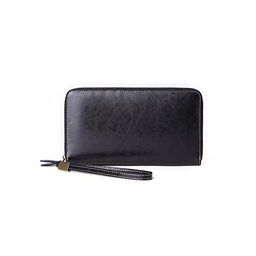 SUICRA Damen Geldbörse Lederfrauenwaffe Großkapazität Langes Öl Wachs Rindsleder Frauen Kartenhalter Geldbörsen Brieftasche (Color : Black) von SUICRA